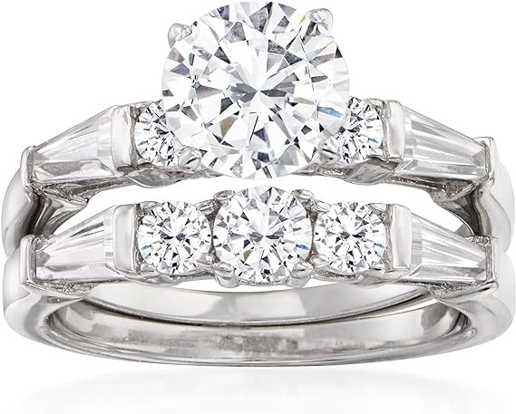 Ross-Simons 2.60 ct. t.w. CZ Bridal Set: Engagement and Wedding Rings in 18kt Yellow Gold Over Sterling